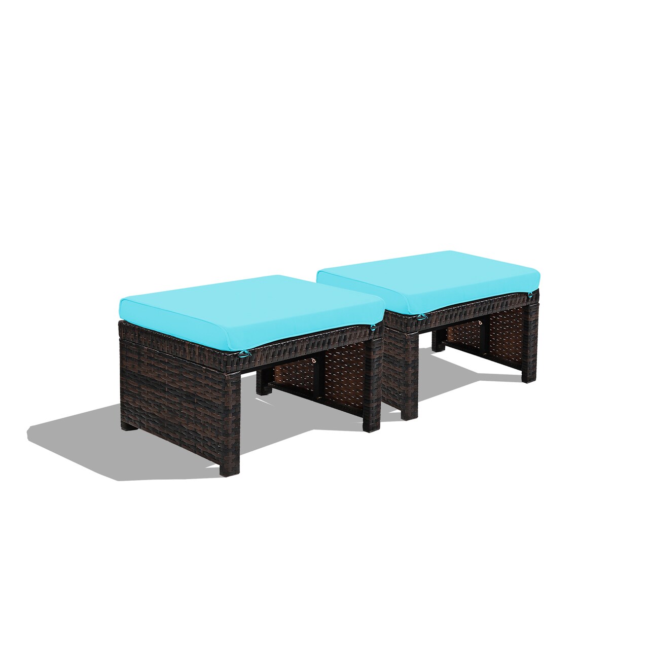 2 Pieces Patio Rattan Ottomans With Soft Cushion For Patio and Garden